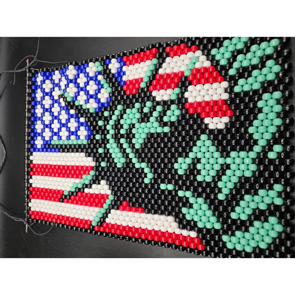 Handmade Beaded Statue of Liberty American Flag Pony Bead Tapestry Panel